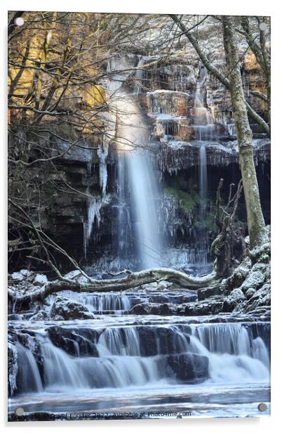 Summerhill Force in Winter, Bowlees, Teesdale, County Durham, UK Acrylic by David Forster