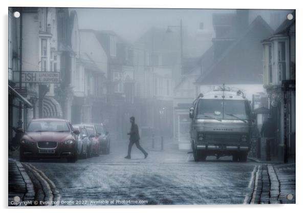 Foggy Harbour Street, Whitstable Acrylic by Evolution Drone