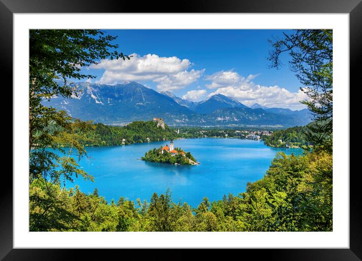 Lake Bled Landscape With And Island In Slovenia Framed Mounted Print by Artur Bogacki