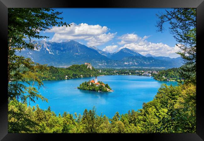 Lake Bled Landscape With And Island In Slovenia Framed Print by Artur Bogacki