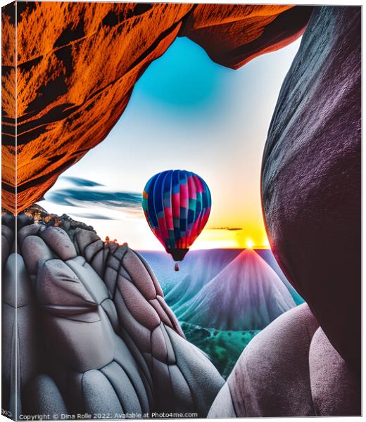 Hot Air Balloon over Rocky Mountain at Sunset Canvas Print by Dina Rolle