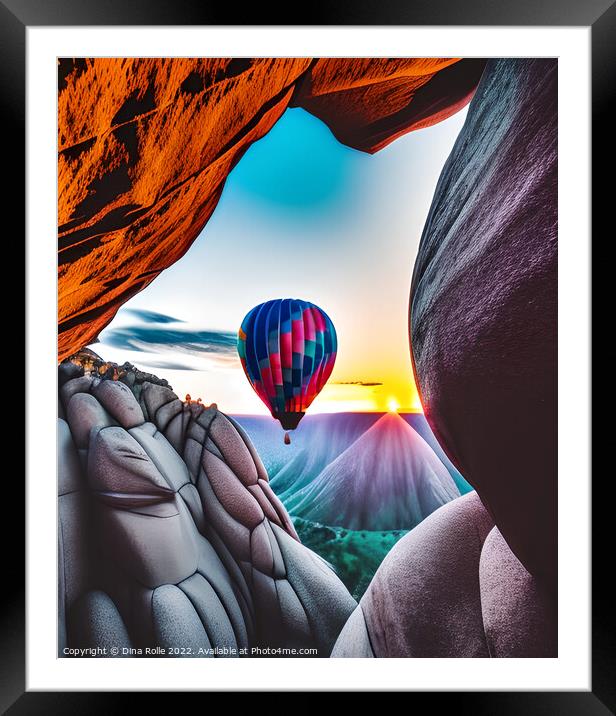 Hot Air Balloon over Rocky Mountain at Sunset Framed Mounted Print by Dina Rolle