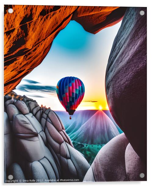 Hot Air Balloon over Rocky Mountain at Sunset Acrylic by Dina Rolle