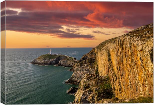 BloodRed Sunset at South Stack Lighthouse Canvas Print by Colin Allen