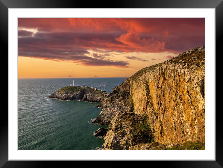 BloodRed Sunset at South Stack Lighthouse Framed Mounted Print by Colin Allen