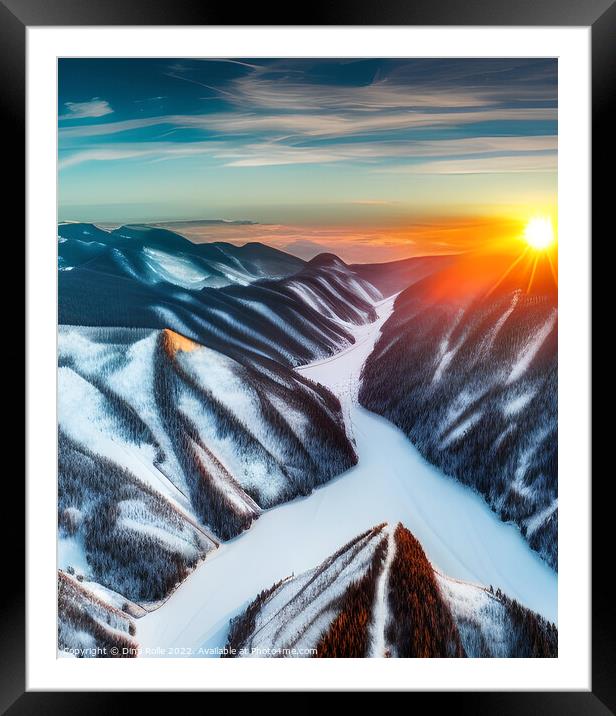 Aerial View of Snowy Mountainscape Framed Mounted Print by Dina Rolle