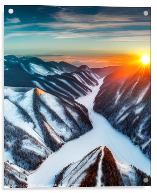 Aerial View of Snowy Mountainscape Acrylic by Dina Rolle