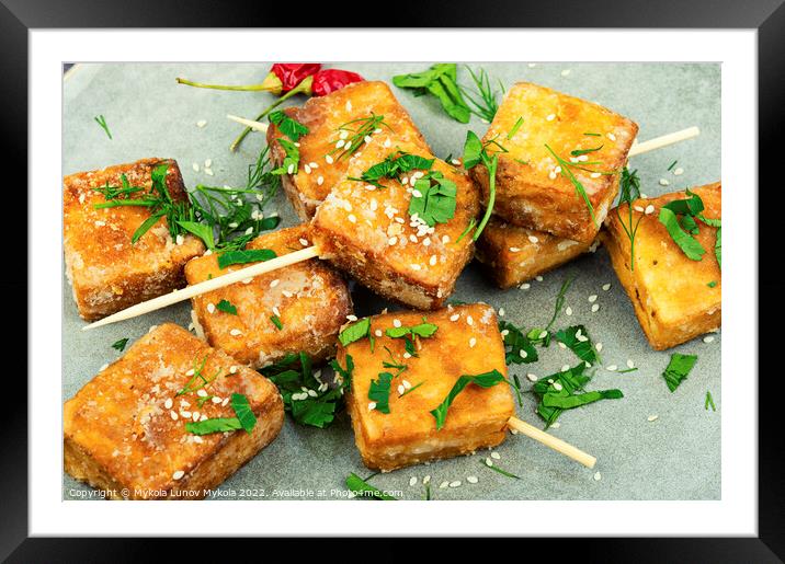 Skewers with fried tofu cheese Framed Mounted Print by Mykola Lunov Mykola