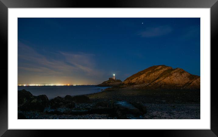 Mumbles lighthouse under the stars Framed Mounted Print by Bryn Morgan