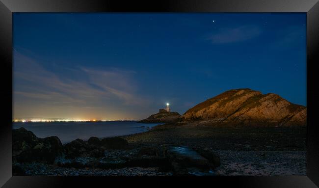 Mumbles lighthouse under the stars Framed Print by Bryn Morgan