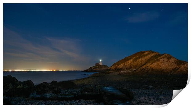 Mumbles lighthouse under the stars Print by Bryn Morgan