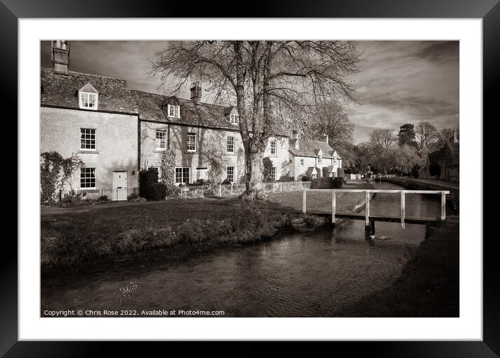 Lower Slaughter, cotswold cottages Framed Mounted Print by Chris Rose