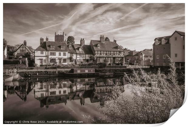 Tewkesbury, Cottages near Abbey Mill Print by Chris Rose