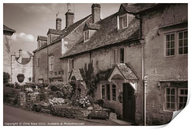 Painswick cotswold cottages Print by Chris Rose