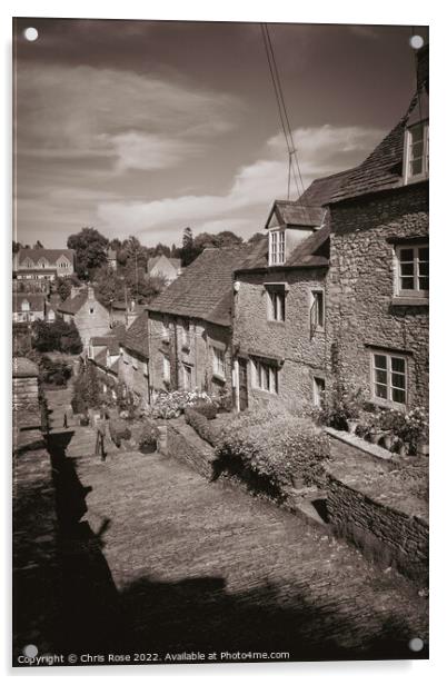 Tetbury. Chipping Steps in summer sunshine. Acrylic by Chris Rose