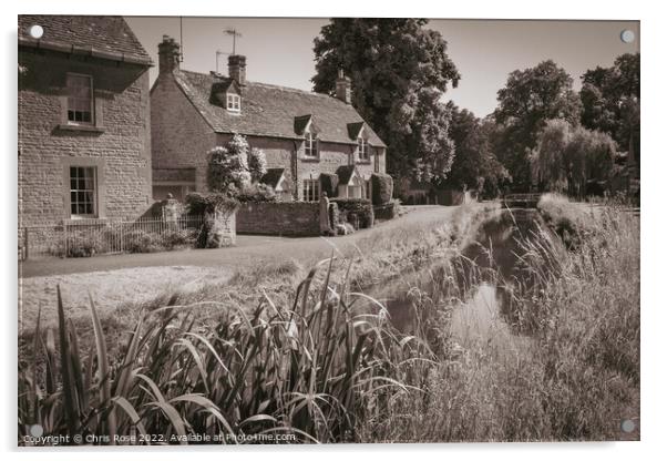 Lower Slaughter village, Gloucestershire,  Acrylic by Chris Rose