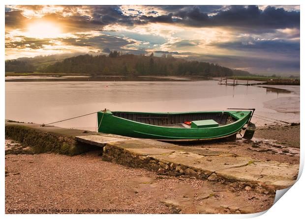 Boat in Kippford at Sunset Print by chris hyde