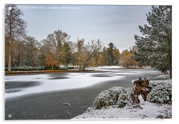 Scattering of mid winter snow at Claremont Gardens Acrylic by Kevin White