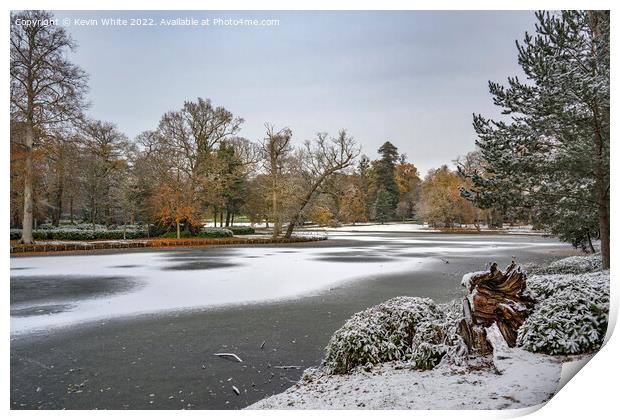Scattering of mid winter snow at Claremont Gardens Print by Kevin White