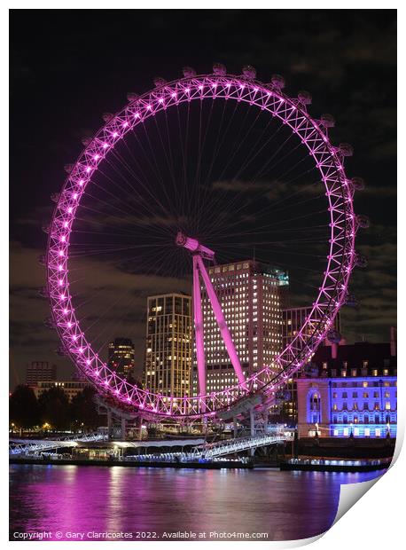 London Eye at Night Print by Gary Clarricoates
