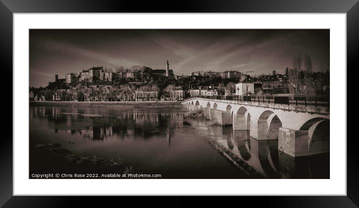 Chinon town and chateau seen across the river Framed Mounted Print by Chris Rose