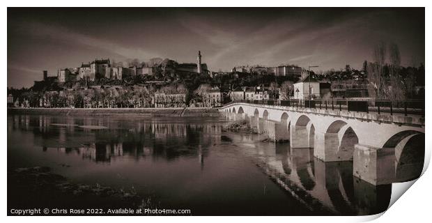 Chinon town and chateau seen across the river Print by Chris Rose