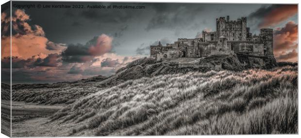 "Enchanting Sunset Over Bamburgh Castle" Canvas Print by Lee Kershaw