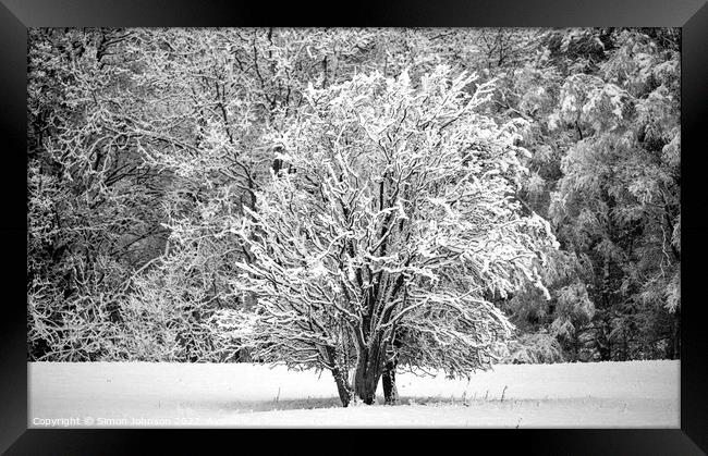Snow scene Cotswolds Framed Print by Simon Johnson