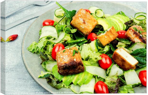 Salad of tofu and fresh vegetables, healthy eating Canvas Print by Mykola Lunov Mykola