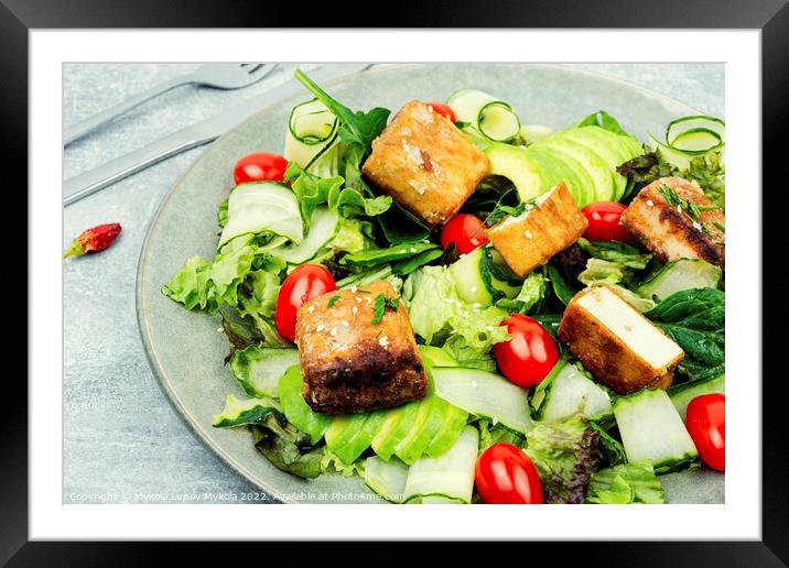 Salad of tofu and fresh vegetables, healthy eating Framed Mounted Print by Mykola Lunov Mykola
