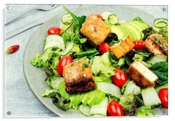Salad of tofu and fresh vegetables, healthy eating Acrylic by Mykola Lunov Mykola