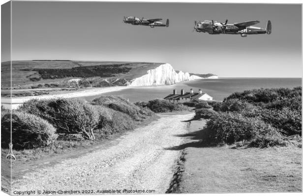 Seven Sisters Lancasters Monochrome  Canvas Print by Alison Chambers