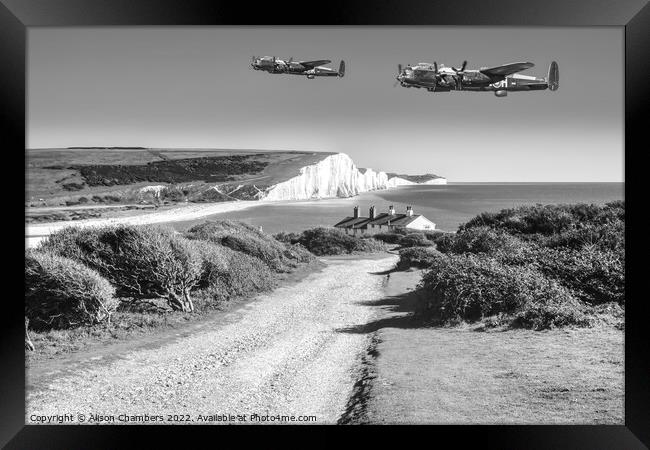 Seven Sisters Lancasters Monochrome  Framed Print by Alison Chambers