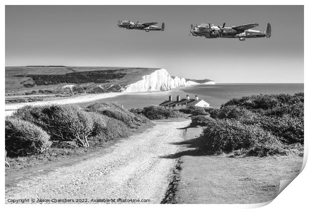 Seven Sisters Lancasters Monochrome  Print by Alison Chambers