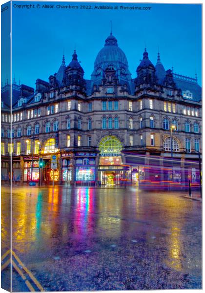 Leeds City Market at Night Portrait  Canvas Print by Alison Chambers