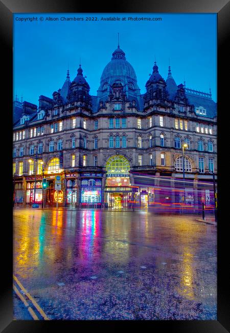 Leeds City Market at Night Portrait  Framed Print by Alison Chambers