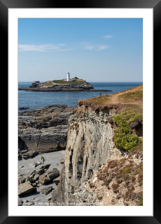 Godrevy Lighthouse portrait Framed Mounted Print by Rob Hawkins