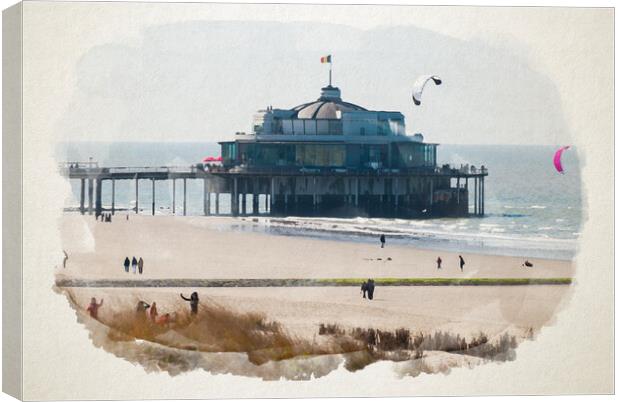 Watercolor of jetty of Blankenberge Canvas Print by youri Mahieu