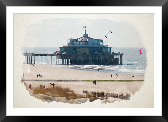 Watercolor of jetty of Blankenberge Framed Mounted Print by youri Mahieu