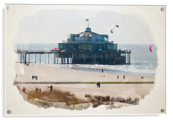 Watercolor of jetty of Blankenberge Acrylic by youri Mahieu
