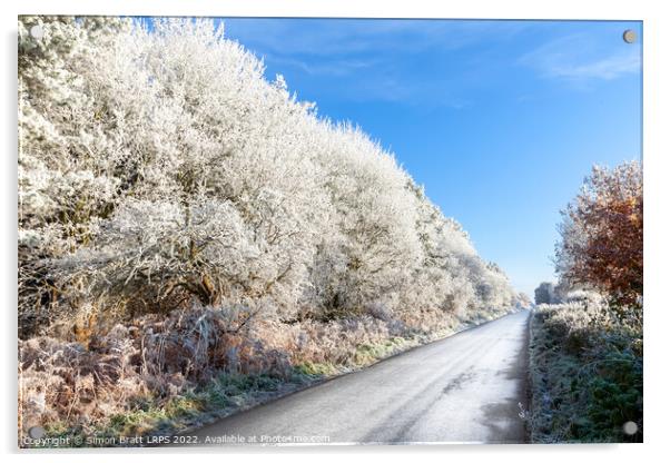 Amazing frozen trees on rural icy UK road Acrylic by Simon Bratt LRPS