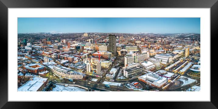 A Snowy Sheffield Skyline Framed Mounted Print by Apollo Aerial Photography