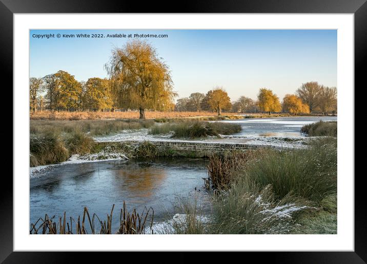 Frozen landscape of Bushy Park ponds Framed Mounted Print by Kevin White