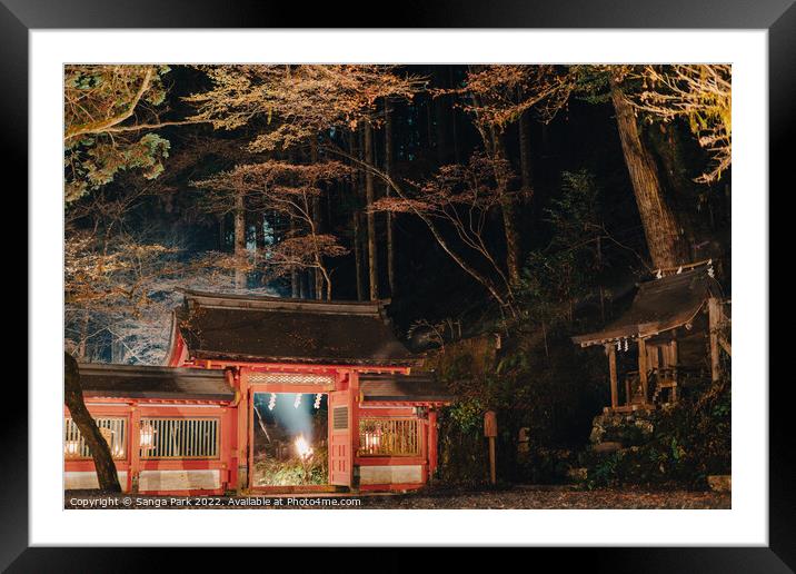 Night view of Japanese shrine Framed Mounted Print by Sanga Park
