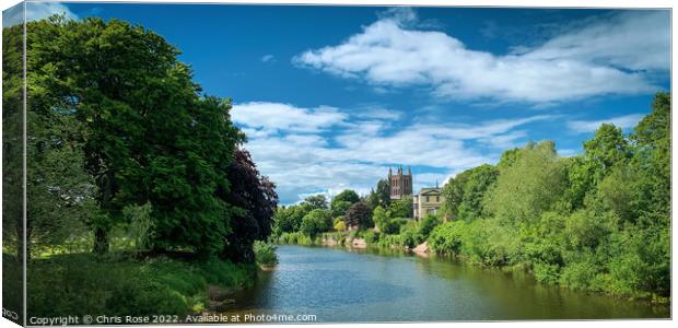 River Wye and Hereford Cathedral Canvas Print by Chris Rose