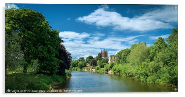 River Wye and Hereford Cathedral Acrylic by Chris Rose