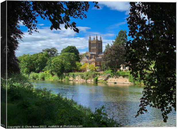 River Wye and Hereford Cathedral Canvas Print by Chris Rose