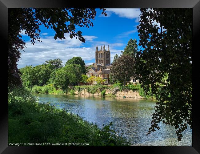 River Wye and Hereford Cathedral Framed Print by Chris Rose