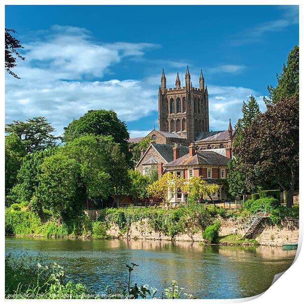 River Wye and Hereford Cathedral Print by Chris Rose