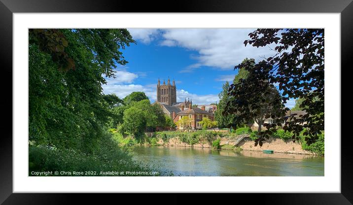 River Wye and Hereford Cathedral Framed Mounted Print by Chris Rose